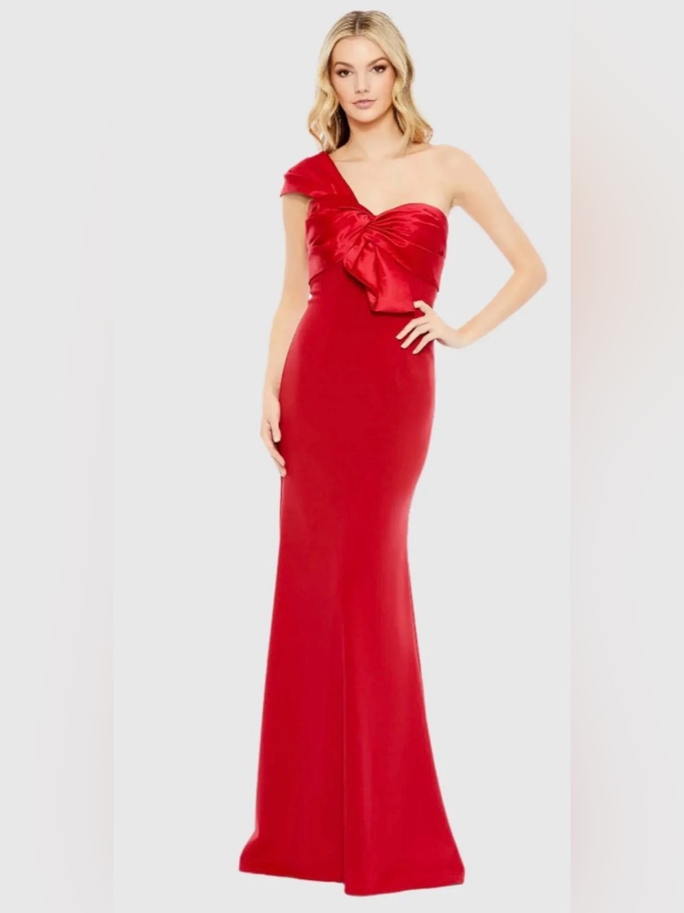 Mac Duggal Red One-Shoulder Bow-Detail Gown